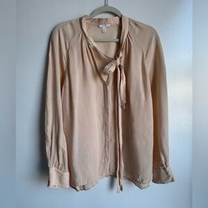 COS Blush Tie-Neck Blouse women 12 Minimalist Scandinavian Cupro Long Sleeve Top